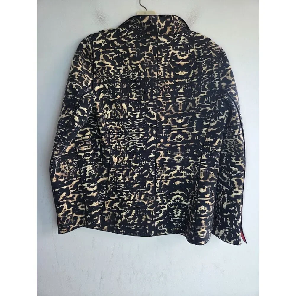 Lafayette 148 Black Leopard Print w/Red Lining Band Collar Blazer Jacket size 6